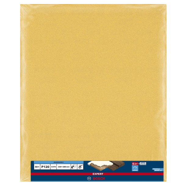 Feuille abrasive pour ponçage manuel bois et peinture - Expert Bosch C470 - 230x280 mm grain 120