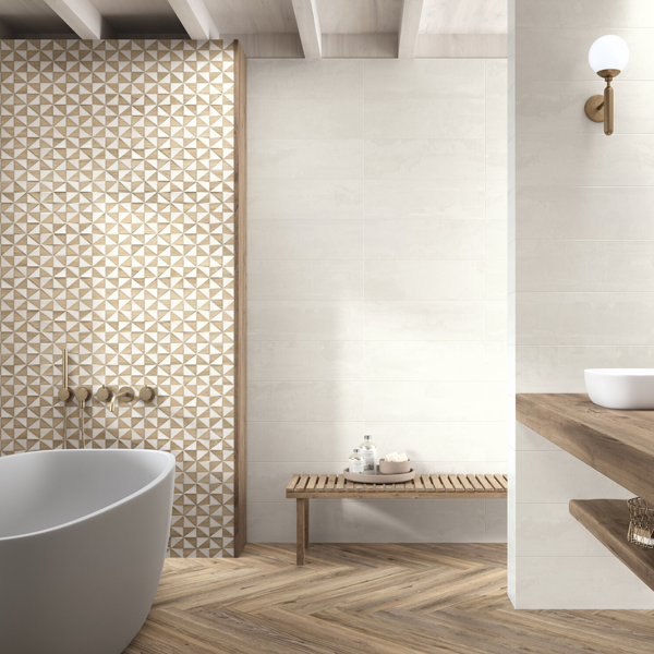 Faïence murale effet ciment et bois Montjouic - 20,0 CM x 60,0 CM - ép. 9,40 MM - coloris White mat