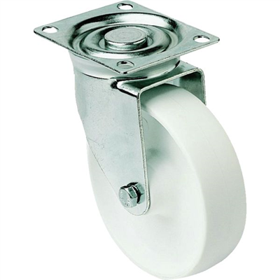 Roulette sur platine pivotante polypropylène blanc diamètre 50 mm