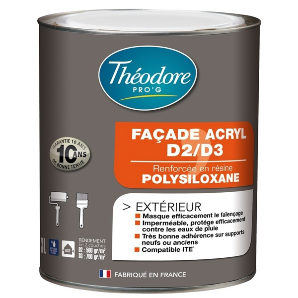 Revêtement semi-épais décoration façade résine acrylique - Théodore Pro'G - Blanc Mat - Pot 3L