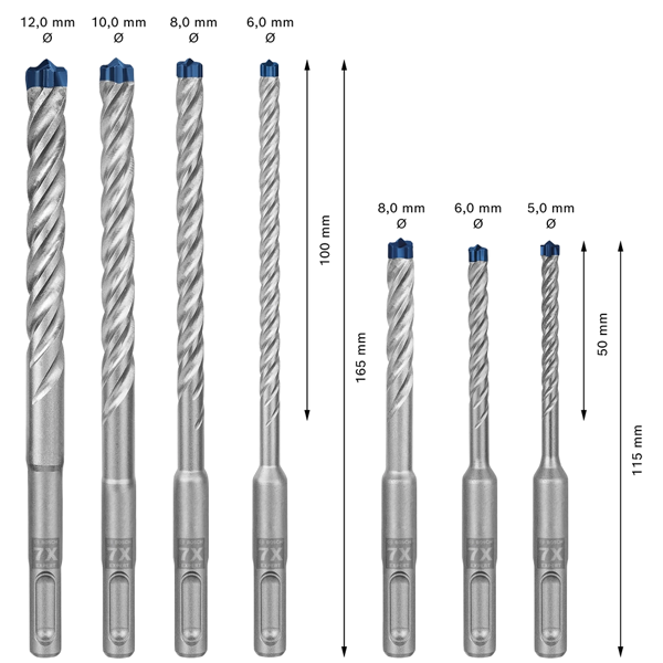 Coffret de 7 forets béton armé Expert SDS Plus-7X - Bosch - pour perforateur - 5 à 12 mm