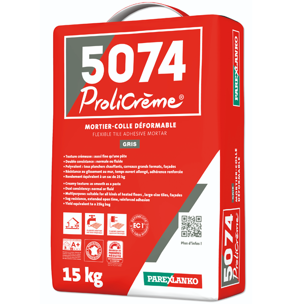Mortier-colle pour carrelage - Prolicrème 5074 - Gris - Sac de 15 KG