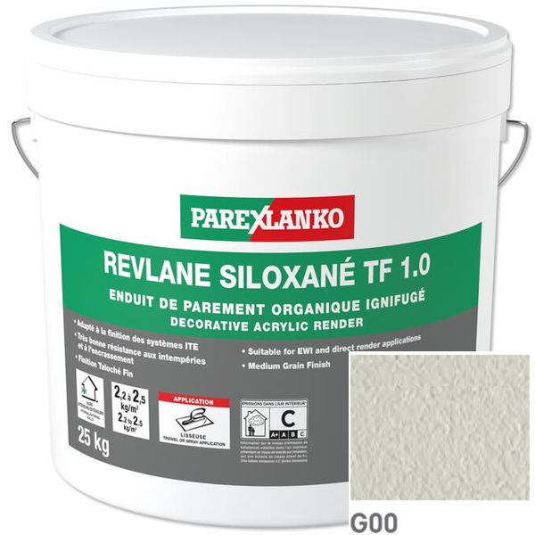 Enduit de parement organique ignifugé Parexlanko Revlane Siloxané TF 1.0 G00 Blanc naturel - Seau de 25,0 KG