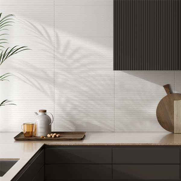 Faïence salle de bain en grès cérame émaillé - Noah blanc mat à motif floral - 60,0 CM x 31,6 CM - ép. 9,50 MM