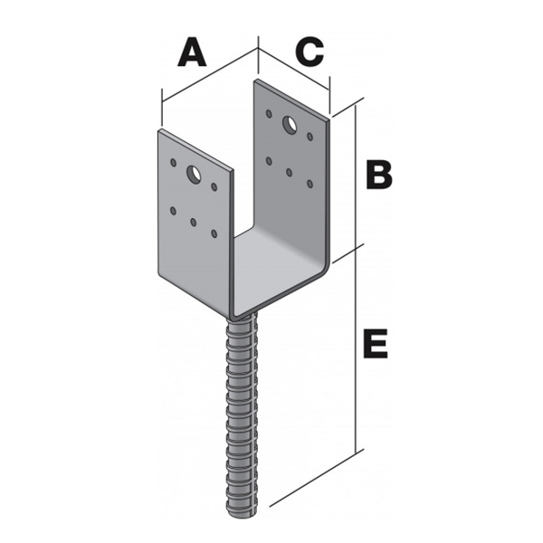 Pied de poteau en U à sceller largeur 120 mm