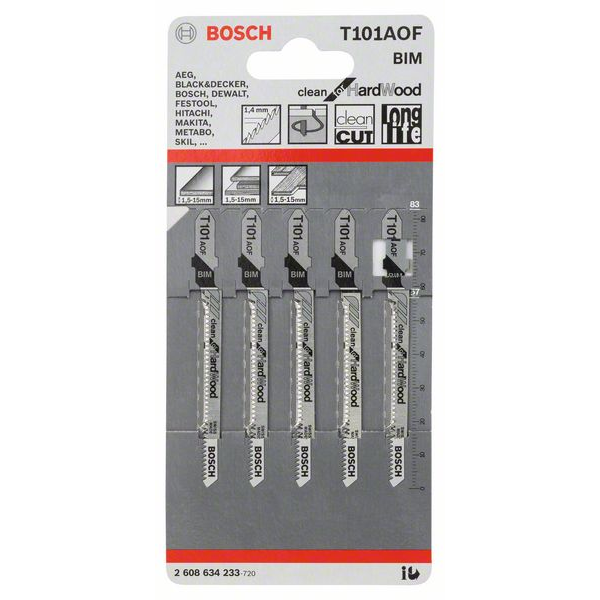 Lame de scie sauteuse pour bois dur T 101 AOF jeu de 5 lames