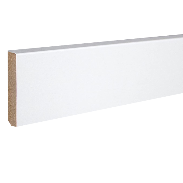 Plinthe à angles vifs et bord arrondi en MDF et mélaminé blanc - section de 14 MM x 80 MM - longueur 2400 MM