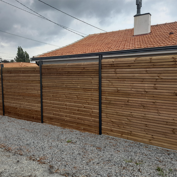 Lame de clôture Doubléo effet faux claire-voie en Sapin du Nord traitée Classe 3 marron - 44 x 130 mm - Long. 2,00 M