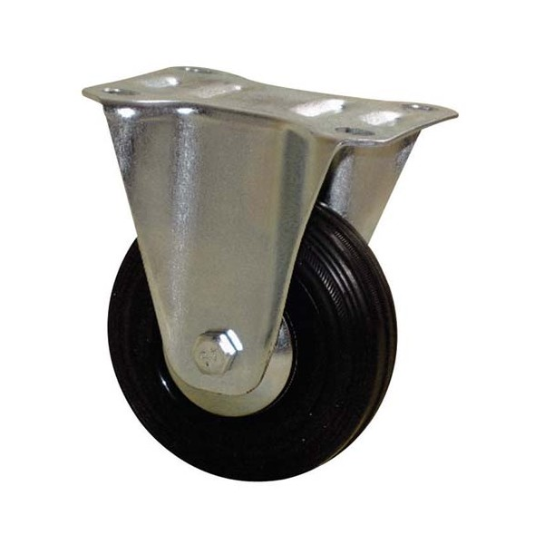 Roulette sur platine fixe bandage caoutchouc noir diamètre 100 mm