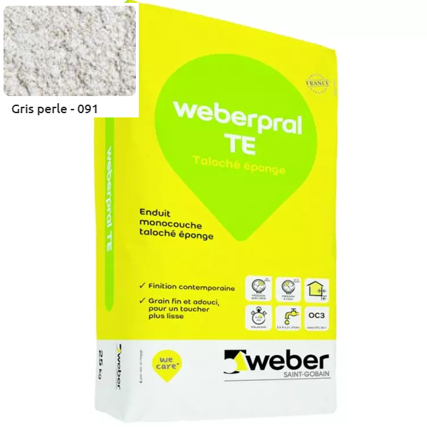 Enduit monocouche taloché éponge coloré Weberpral TE 091 Gris perle - Sac de 25 kg
