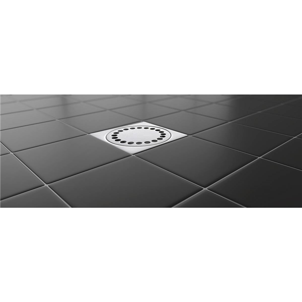 Siphon de douche inox 100,0 mm x 100,0 mm réglable en hauteur avec platine de reprise d'étanchéité - sortie verticale 40 mm