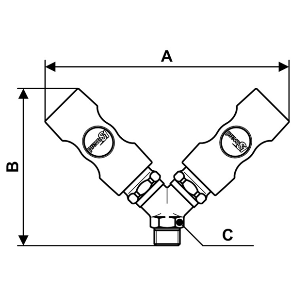 Distributeur fixe à 2 directions taraudé mâle G1/2 - ISI08