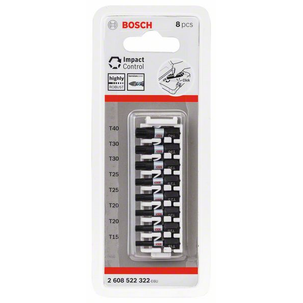 Pack de 8 embouts de vissage Bosch Impact Control Torx T15 à T40 longueur 25 mm