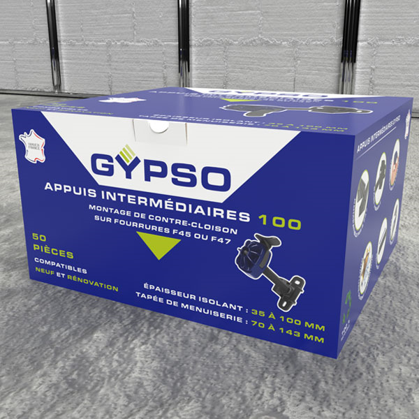 Appui intermédiaire réglable Gypso 100 pour fourrure F45 ou F47 - isolant de 35 à 100 MM - Boîte de 50