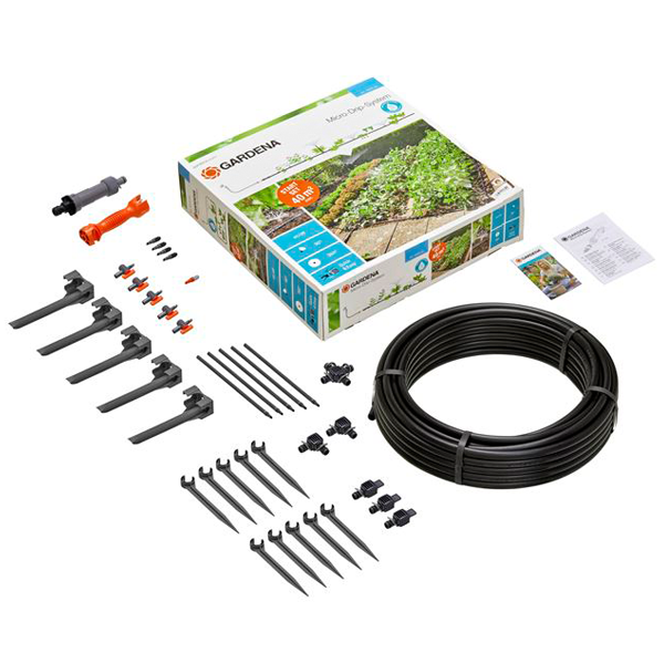 Ensemble complet pour arrosage goutte à goutte massifs et potagers Gardena - Couvre 40 m2