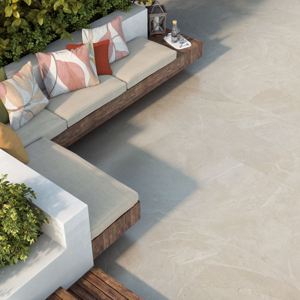 Carrelage extérieur antidérapant effet pierre en grès cérame émaillé - Aura Grip - 37,5 x 75,5 cm - Sand