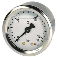 Manomètre à bain de glycérine Ø 63 mm - Axial - 0 à 16 bars