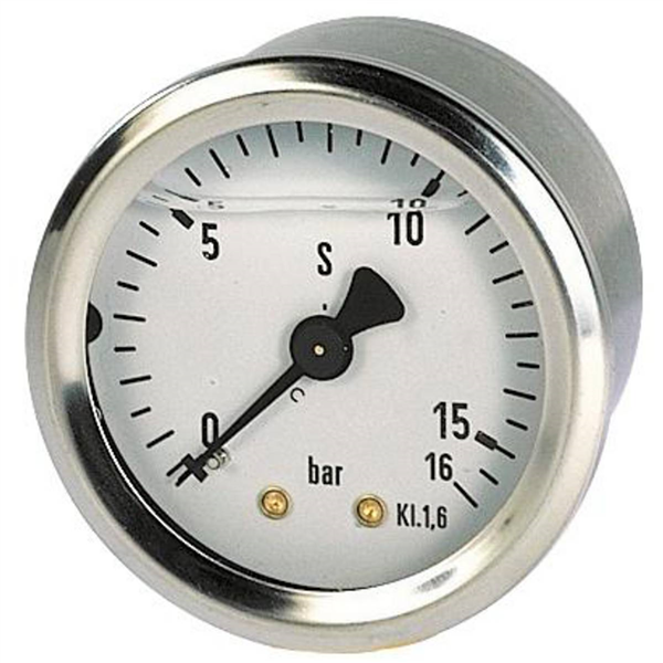 Manomètre à bain de glycérine Ø 63 mm - Axial - 0 à 16 bars