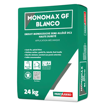Enduit monocouche semi-allégé OC2 - MONOMAX GF BLANCO Parex - Grain fin - Spécial blanc - Sac de 24 kg
