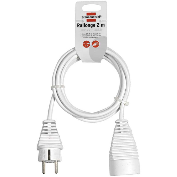 Rallonge électrique avec fiche plate 2m H05VV-F 3G1,5 blanc