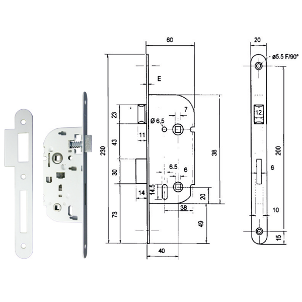 Serrure à encastrer à condamnation Abus - réversible - blanche - entraxe 70 mm axe 40 mm
