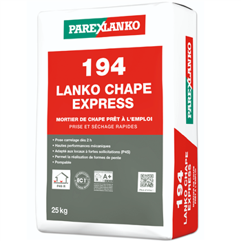 Mortier 194 LANKO CHAPE EXPRESS à prise et séchage rapides P4/P4S R - Sac de 25 KG