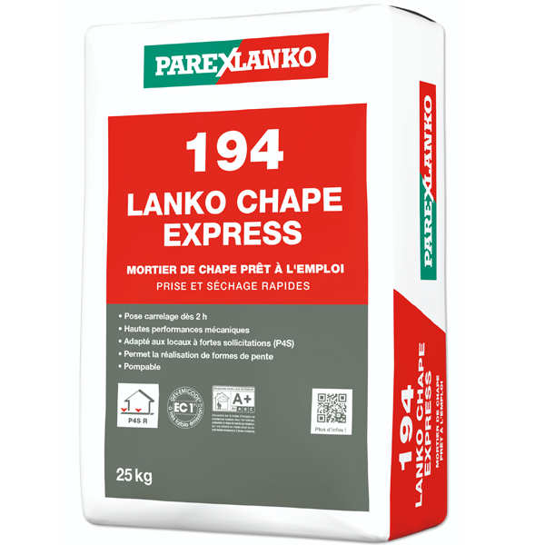 Mortier 194 LANKO CHAPE EXPRESS à prise et séchage rapides P4/P4S R - Sac de 25 KG