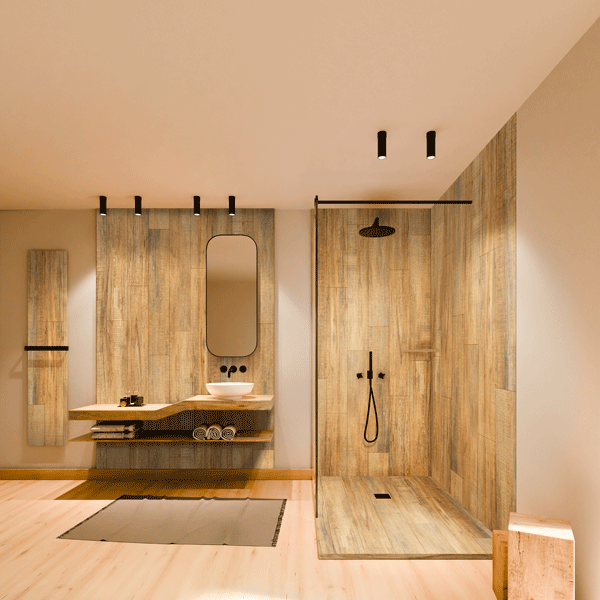 Panneau mural salle de bain en résine imitation bois chêne clair - étanche et recoupable - 2,50 M x 1,00 M