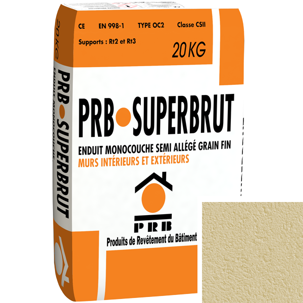 Enduit monocouche semi-allégé à grain fin PRB Superbrut type OC2 - Ton sable - sac de 20 kg