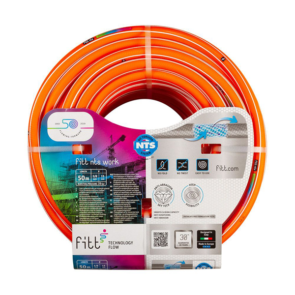 Tuyau d'arrosage professionnel NTS Work Fitt - Diamètre 15 mm - Longueur 25 mètres - Orange