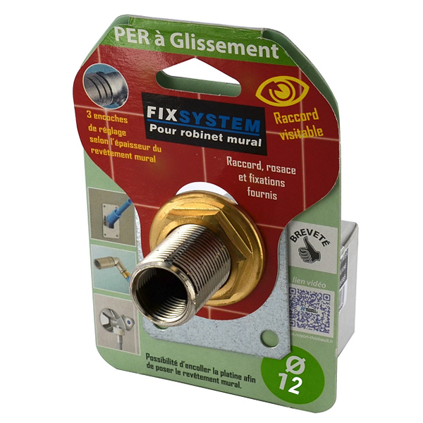 Platine simple PER à glissement pour robinet mural - Kit Fix System - Ø 12 mm - sortie femelle 15 x 21 mm