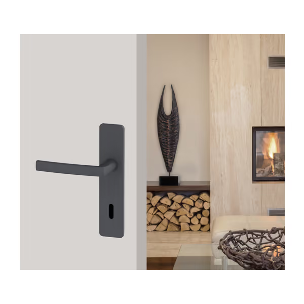 Ensemble poignée de porte à clé en L Vachette Koya - alu blanc - entraxe fixation 195 mm - carré 7 mm