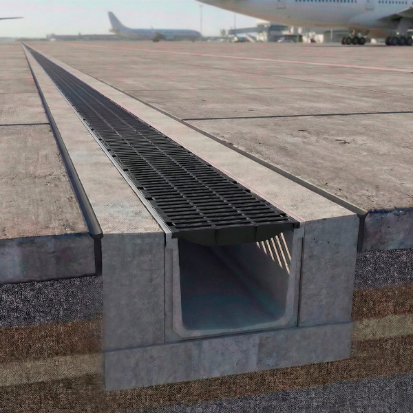 Caniveau béton F500 avec grille nervurée D400 en fonte - 560 x 500 mm - Longueur 1 m - Ulma