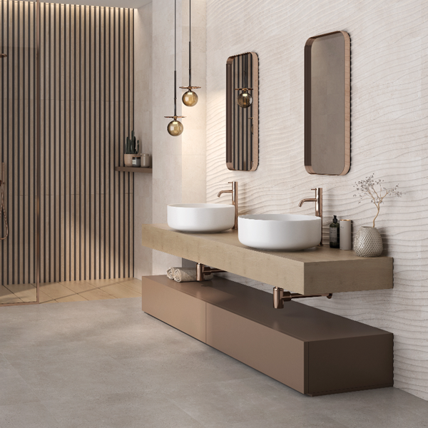 Faïence murale effet béton Amira Curve - 20,0 CM x 60,0 CM - ép. 8,80 MM - coloris Beige