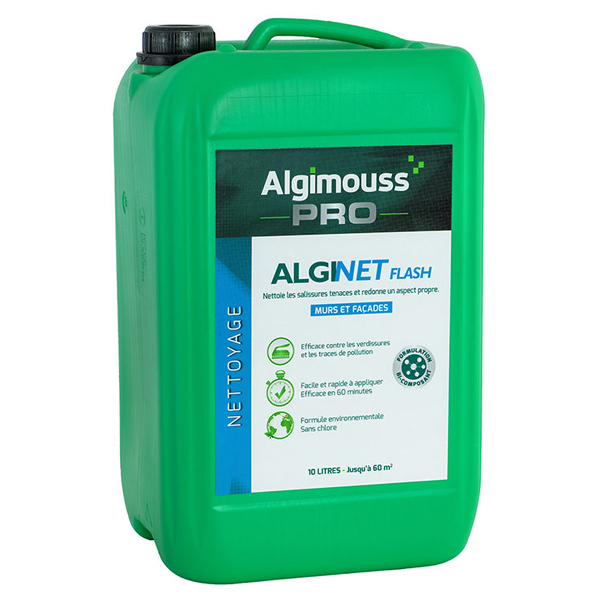 Nettoyant décrassant murs et façades - Alginet Flash bi-composant Algimouss - Bidon de 10 litres