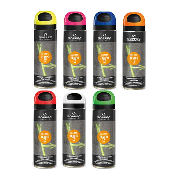 Traceur de chantier TEMPO TP fluorescent temporaire 2-8 semaines couleur jaune 500 ml