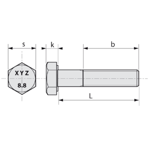Vis à métaux - tête hexagonale - filetage partiel - acier brut classe 8.8 - ISO 4014 - M14 x 70 mm - boîte de 50