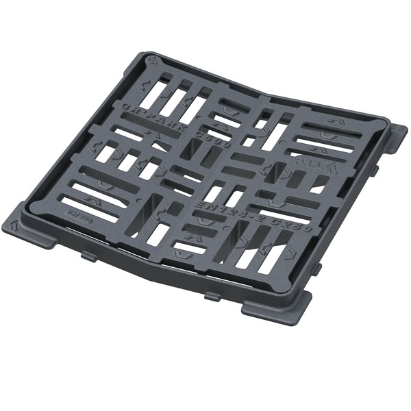 Grille carrée concave en fonte PMR C250 avec cadre - ouverture libre 640,0 mm x 640,0 mm