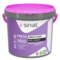 Enduit à joint prêt à l'emploi blancheur extrême pour murs et plafonds - Siniat Prégydéco PE - Seau de 20 kg