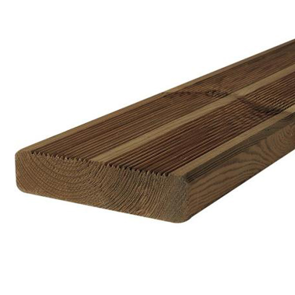 Lame de terrasse rainurée en Pin rouge du Nord traité Classe 4 Marron - 27,00 MM x 145 MM - Longueur 3,60 M