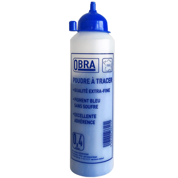 Poudre à tracer extra-fine Bleue Obra pour cordeau de marquage - sans soufre - biberon de 0,40 KG