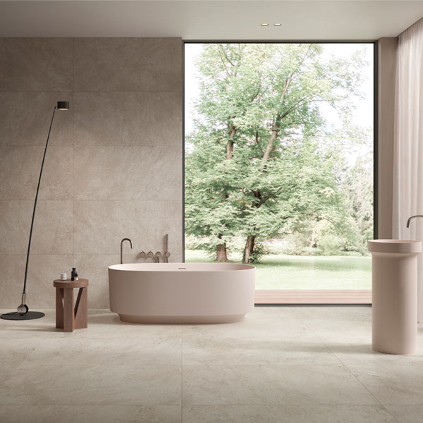 Carrelage intérieur effet pierre en grès cérame rectifié - Lythos GRIP - 60 x 60 cm - ép. 8,2 mm - Greige