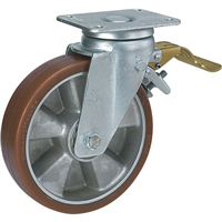 Roulette à platine pivotante avec frein - bandage polyuréthane sur jante alu - diamètre 125 mm - capacité 560 kg