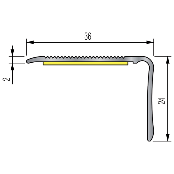 Nez de marche strié adhésif Dinac en Aluminium avec film PVC bois chêne rustique - 36 MM x 24,0 MM - 1,10 M