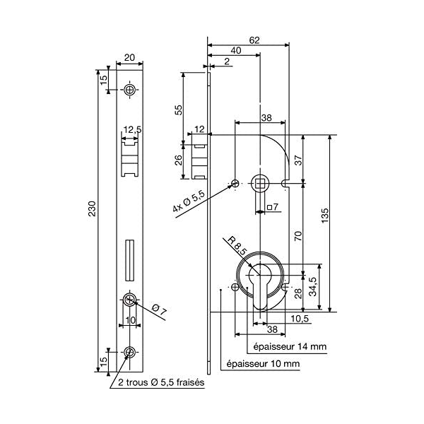 Serrure à encastrer réversible pour profil européen Yale blanche axe 40 mm avec gâche