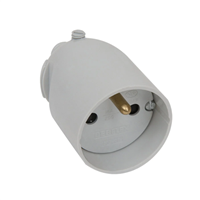 Fiche femelle Debflex - Sortie droite à coiffe - 2 pôles + terre - 16 A - 3500 W - Polypropylène - Gris