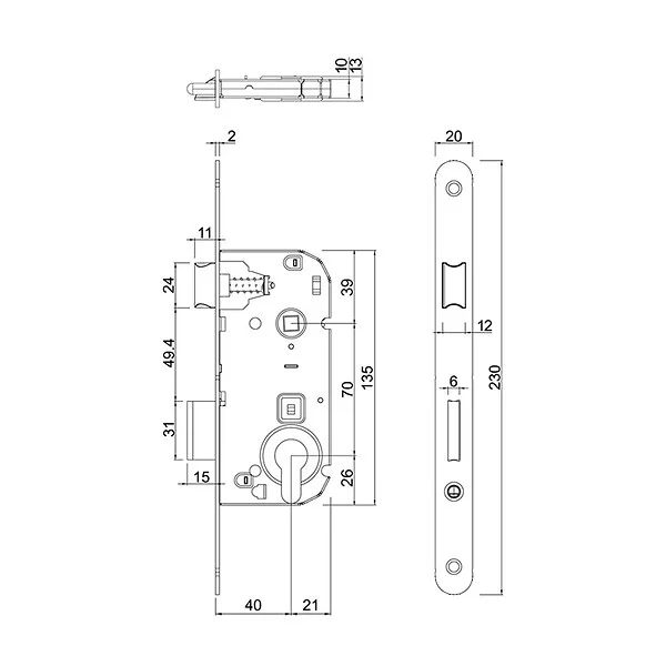 Serrure à encastrer Abus pour porte intérieure à profil européen - axe 40 mm entraxe 70 mm carré 7 mm - blanc