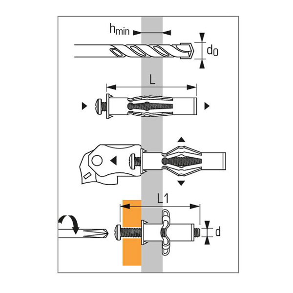Cheville métallique CC Spit avec vis tête bombée pour corps creux - Ø 10 x 59 mm - 100 unités