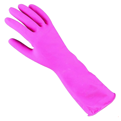Gants de ménage latex rose floqué coton - 12 paires - Taille M