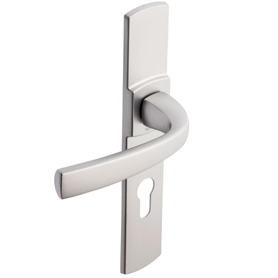 Ensemble poignée de porte à clé en I Vachette Muze - chrome velours - entraxe fixation 195 mm - carré 7 mm